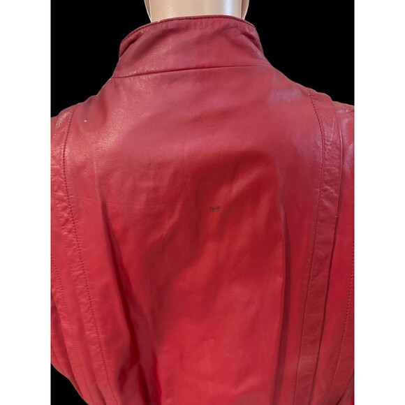 Vintage 80s red leather pleat assymetrical jacket Size  15/16 - Picture 7 of 14